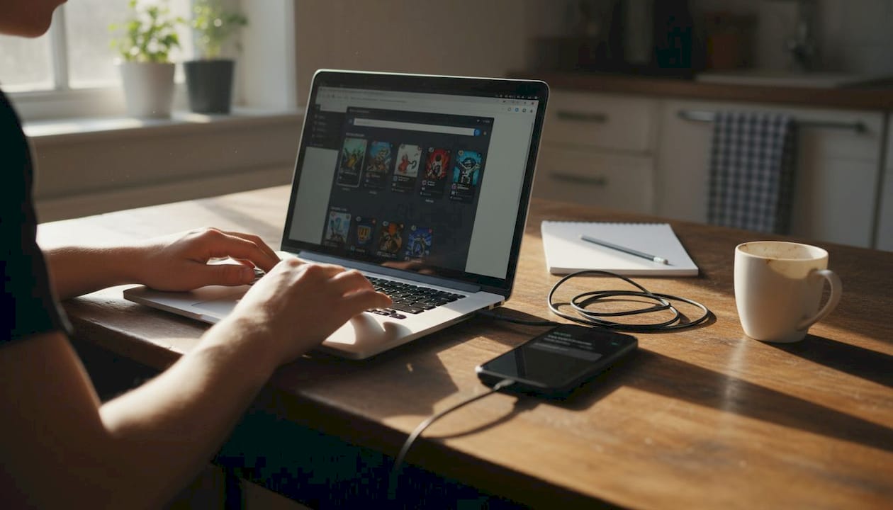 Hands managing skin staking on laptop