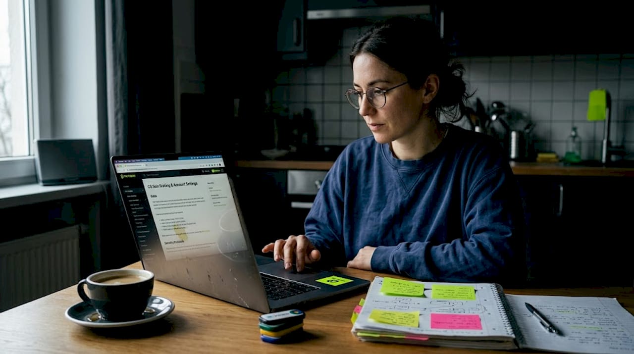 Woman preparing for CS skin staking at kitchen table