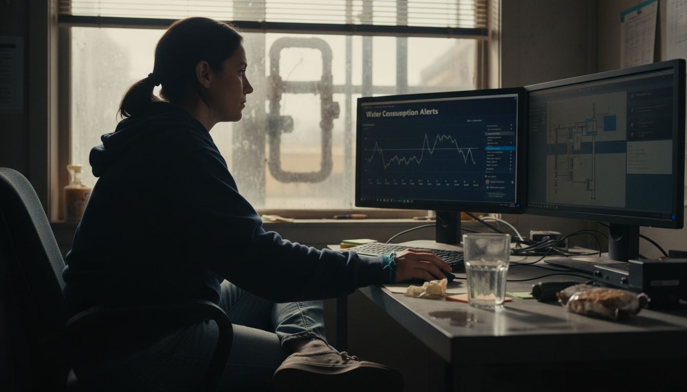 Technician monitoring real-time water alerts