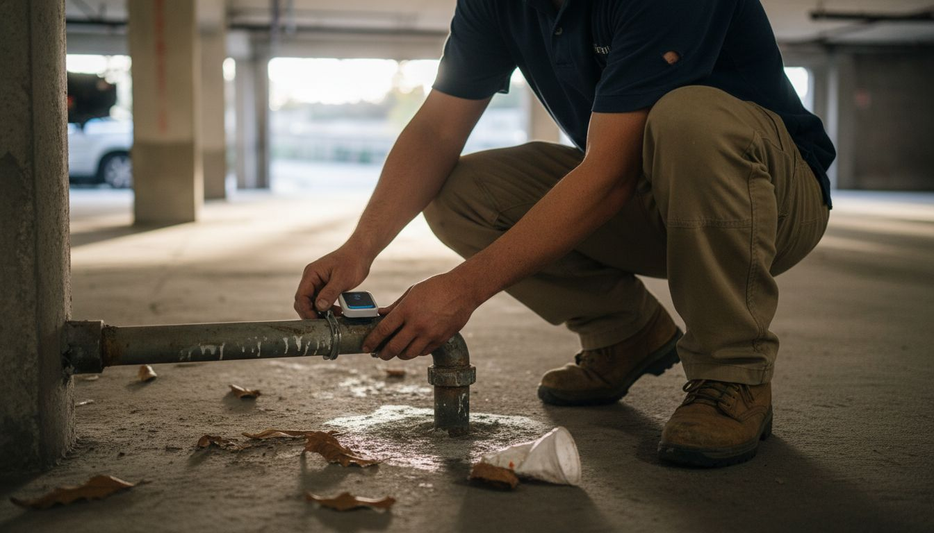 Technician inspecting real-time leak sensor