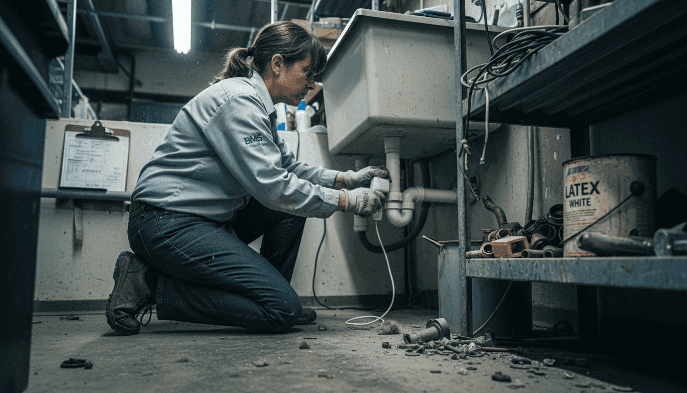 Engineer installs smart water leak sensor