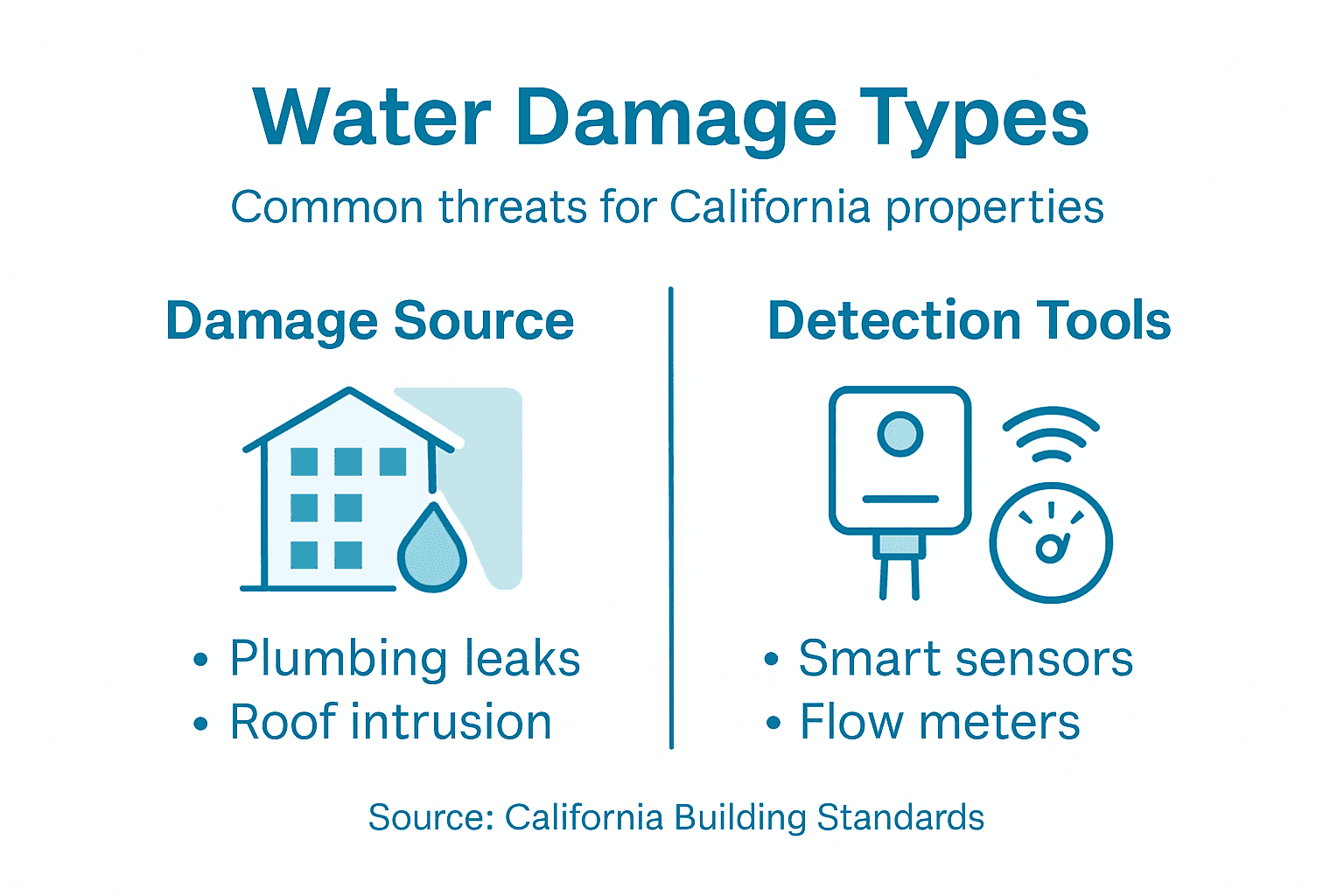 Infographic showing water damage types and detection