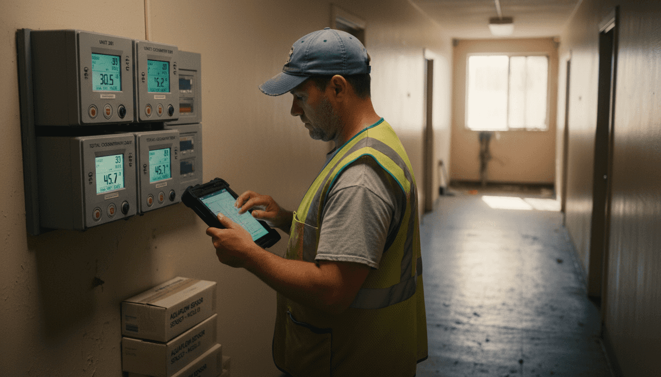 Worker records data from smart water meters
