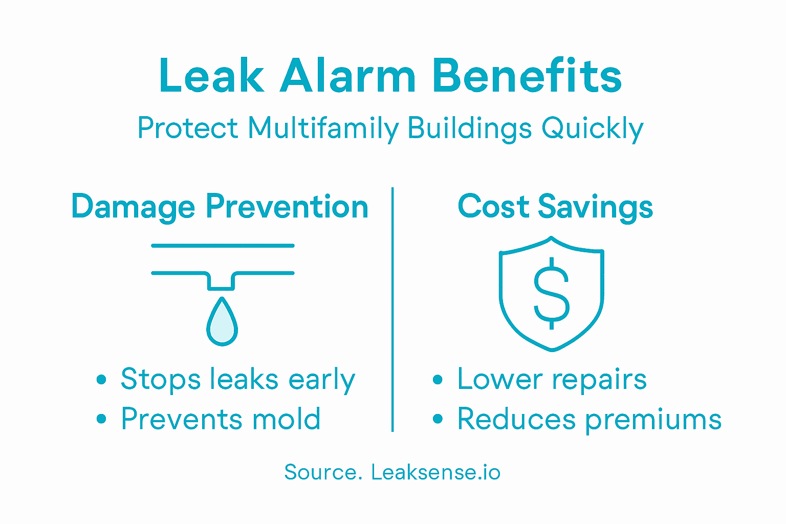 Infographic of leak alarm benefits for buildings