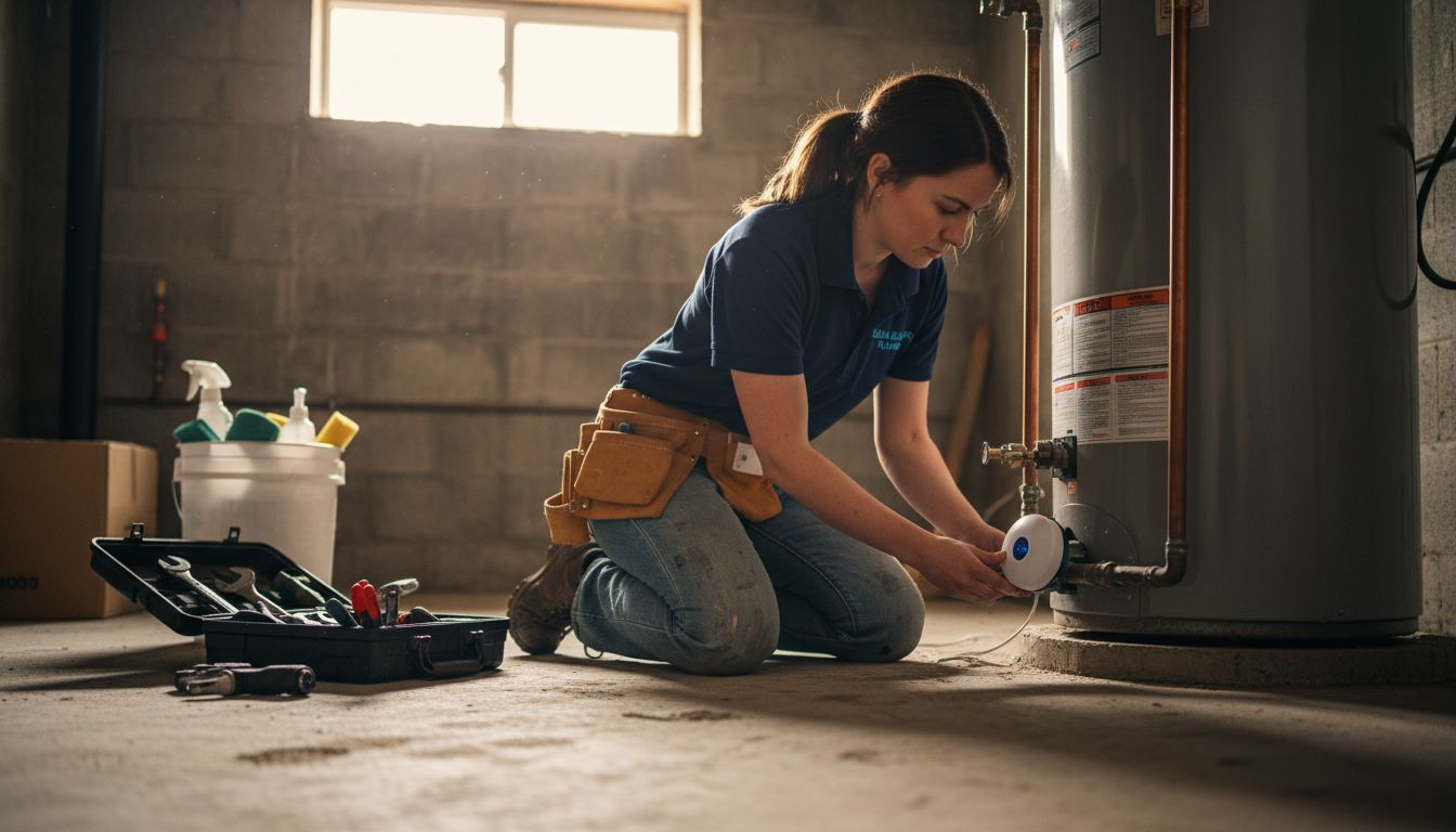 Technician placing moisture sensor near heater