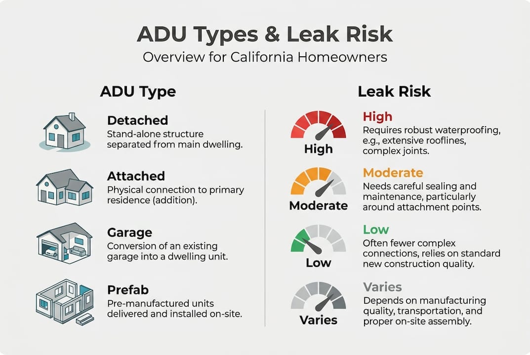 Infographic of ADU types and leak risks