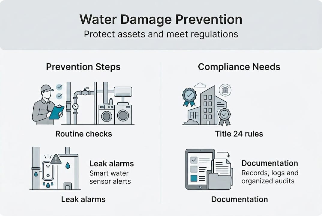 Infographic: water damage prevention and compliance summary