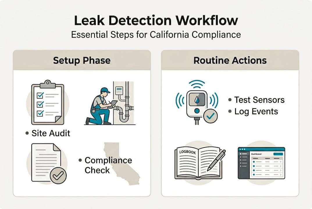 Infographic summarizing water leak detection workflow