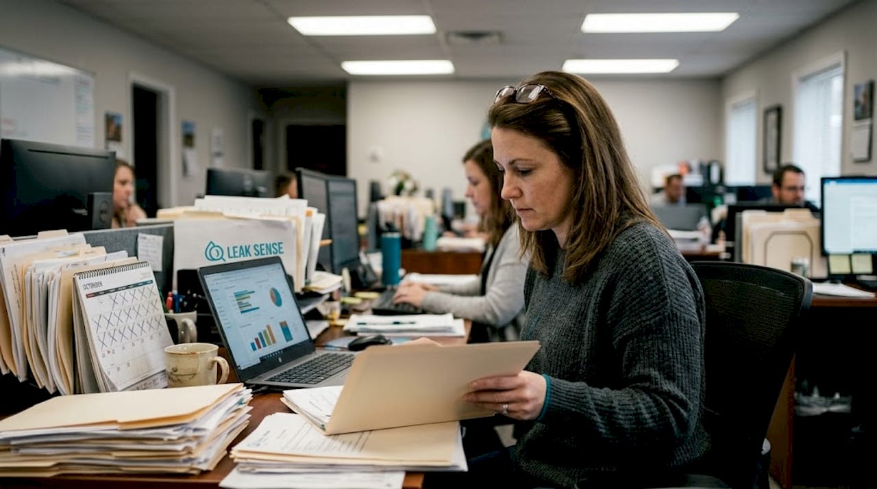 Insurance agent reviewing water damage claims
