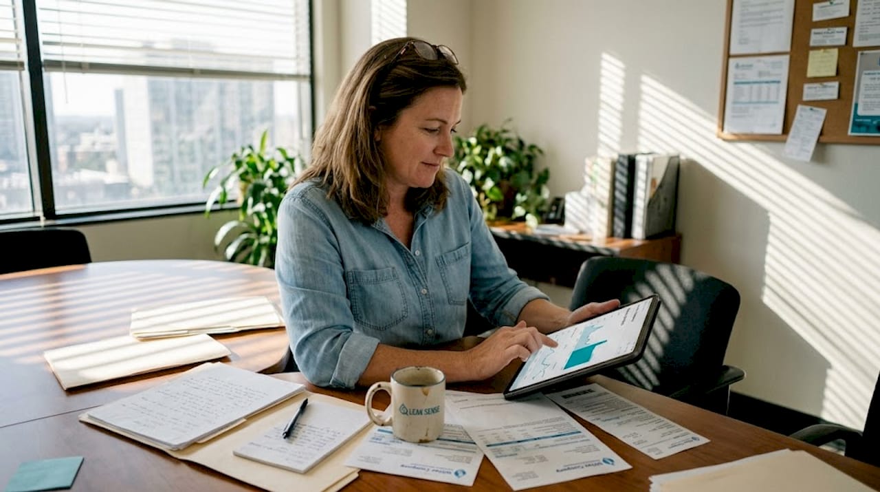 Manager checking water usage data on tablet