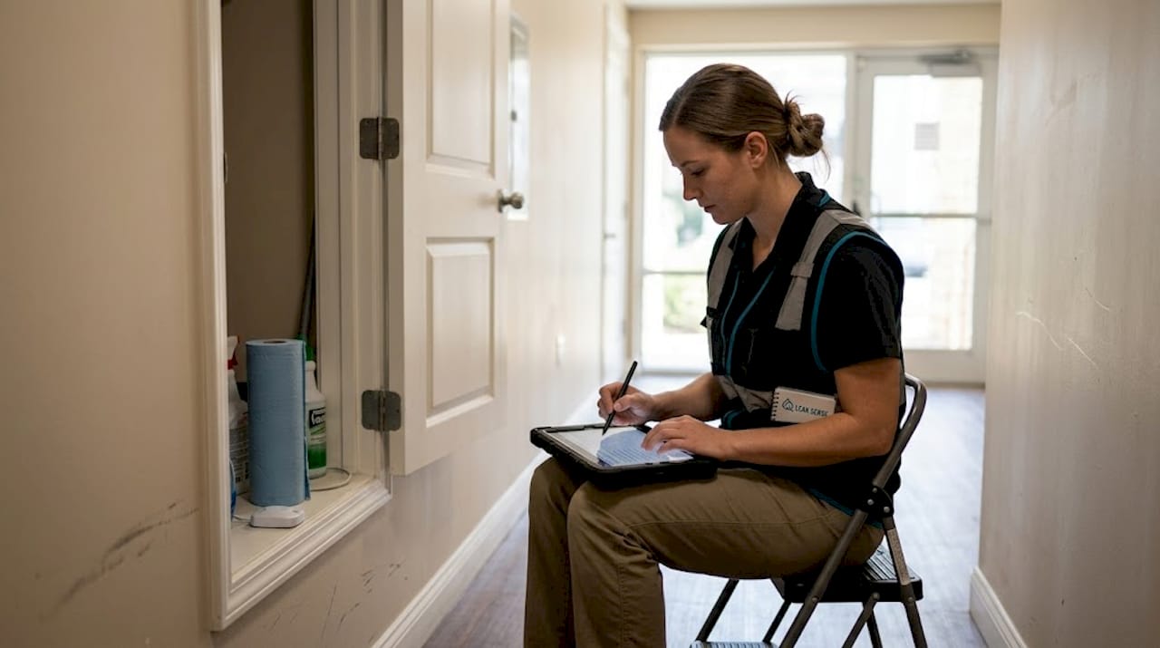 Maintenance worker updating water leak log