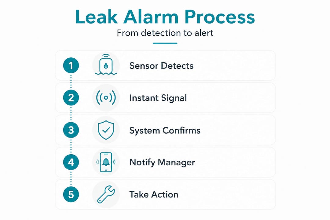 Infographic shows leak alarm detection steps