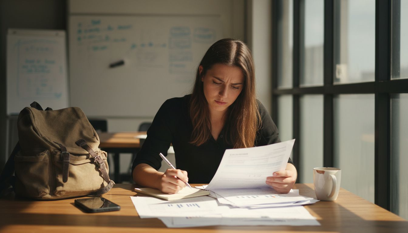 Entrepreneur comparing business funding paperwork