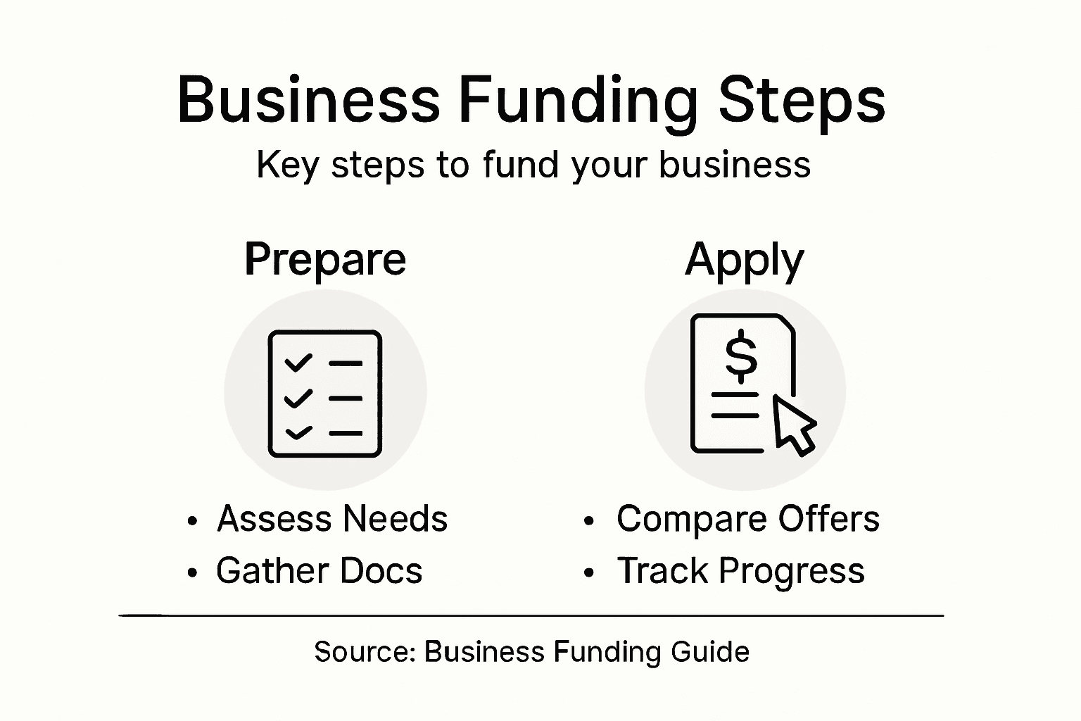 Infographic showing business funding step sequence