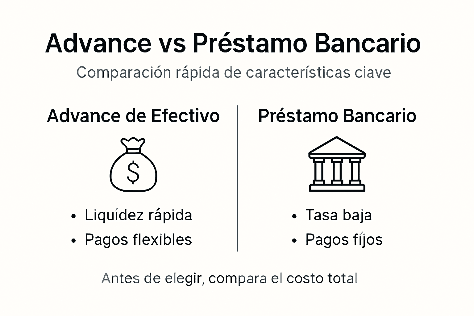 Infografía: diferencias clave entre adelanto de efectivo y préstamo personal