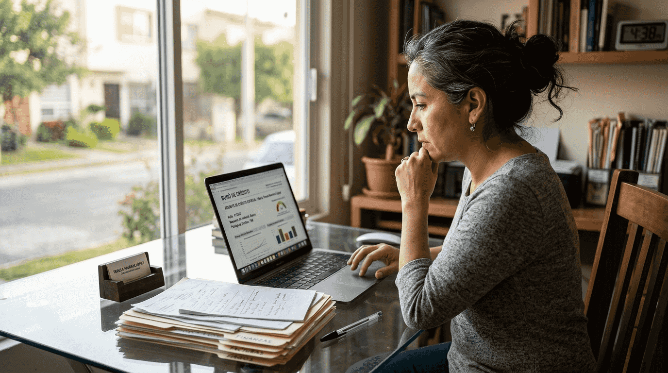 Empresaria consultando el estado de su historial crediticio