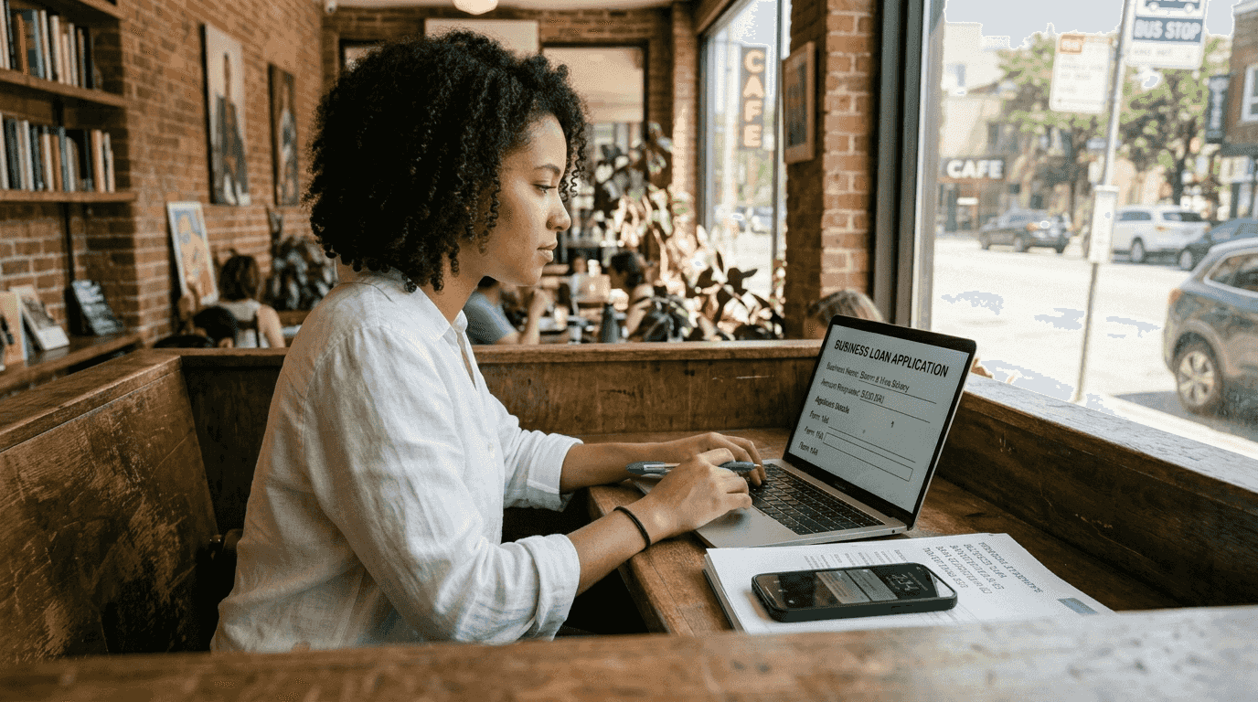 Entrepreneur completes online business loan application