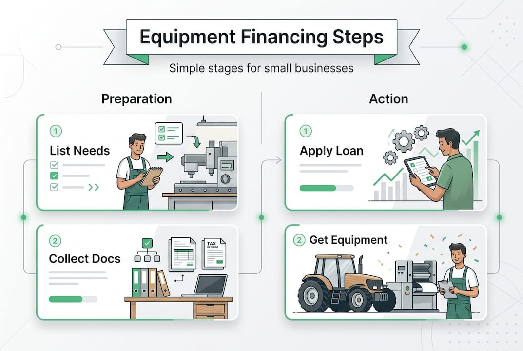 Infographic showing key equipment financing steps