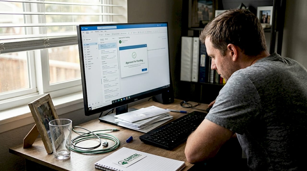 Man receiving online business loan approval