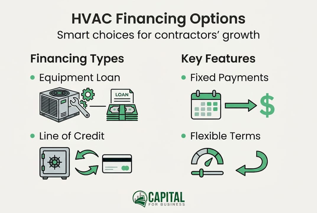 Infographic showing HVAC financing types and features