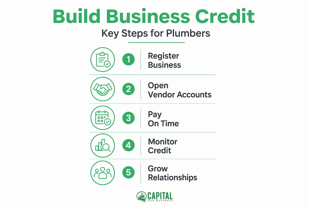 Infographic showing steps to build business credit