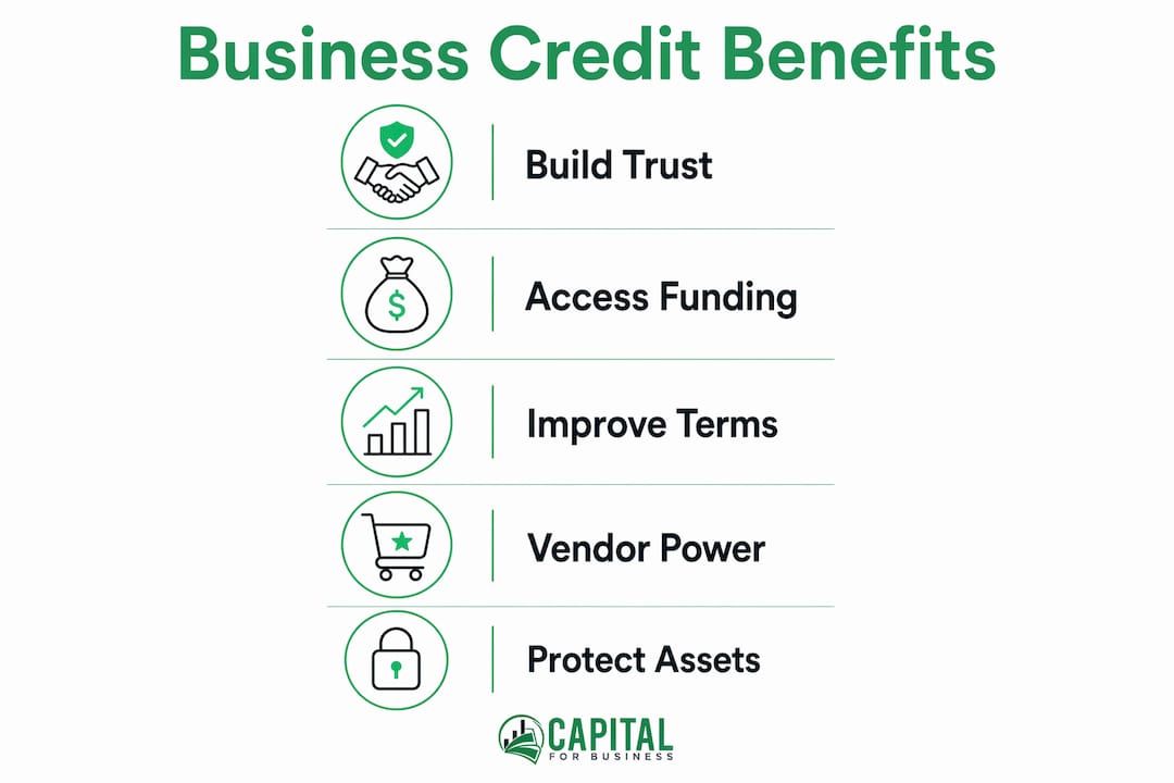 Infographic illustrating benefits of maintaining business credit