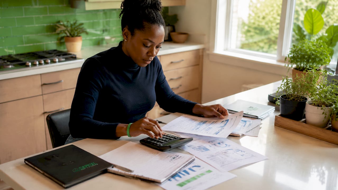 Entrepreneur calculating business credit reports