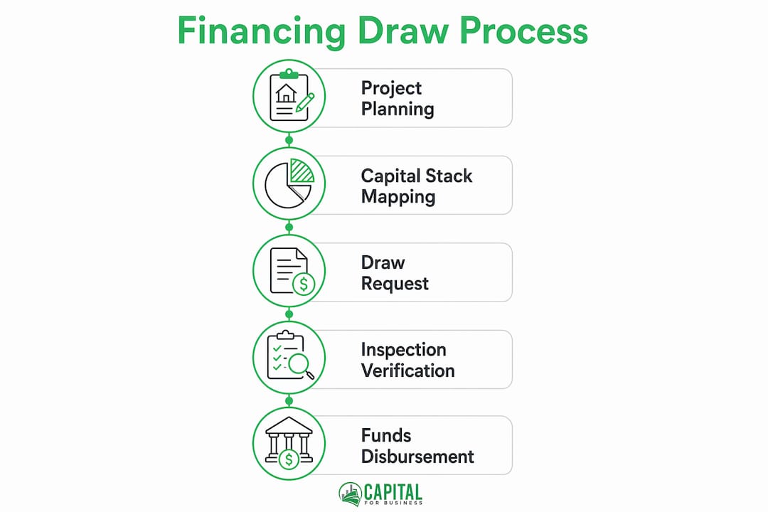 Infographic illustrating financing draw process steps