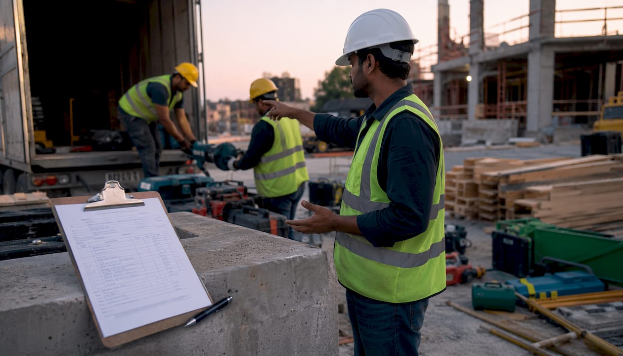 Contractor managing tool delivery at construction site
