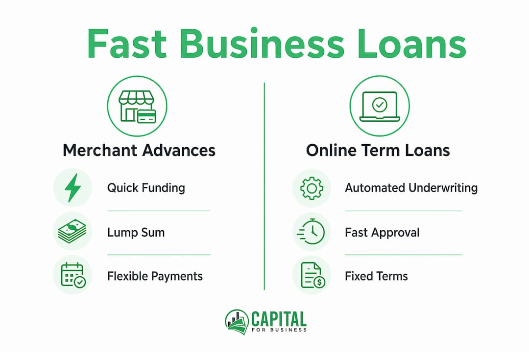 Infographic comparing fast business loan types