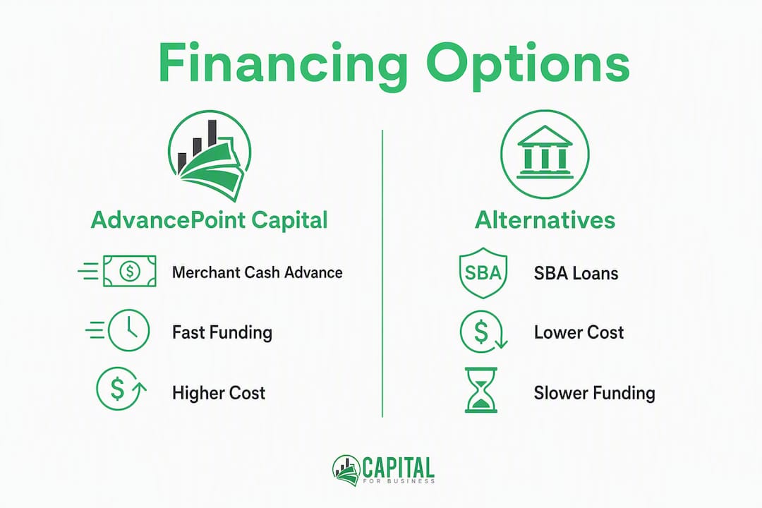 Infographic comparing AdvancePoint Capital and alternative financing
