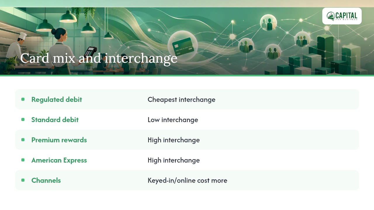 Card types compared by interchange cost