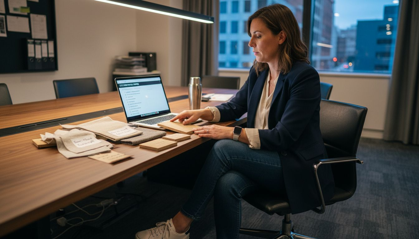 Manager reviewing eco-friendly material samples
