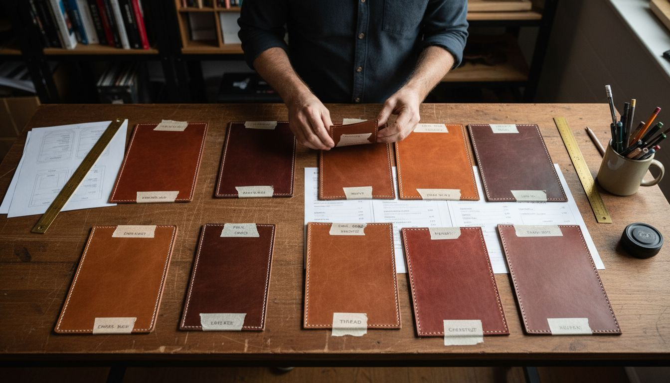 Designer reviewing custom leather menu options