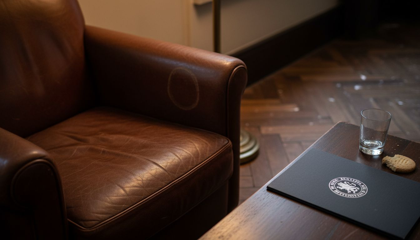 Close-up of leather chair in luxury hospitality lounge