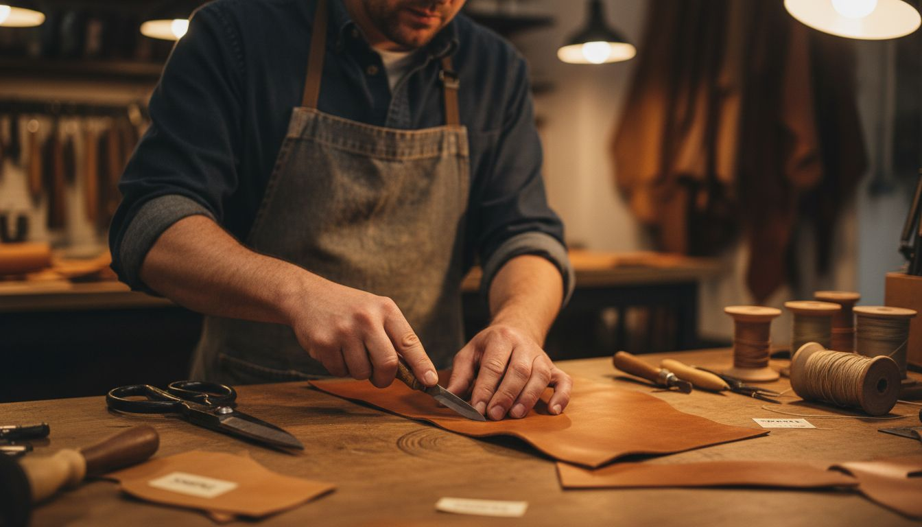 Artisan preparing vegetable-tanned full-grain leather