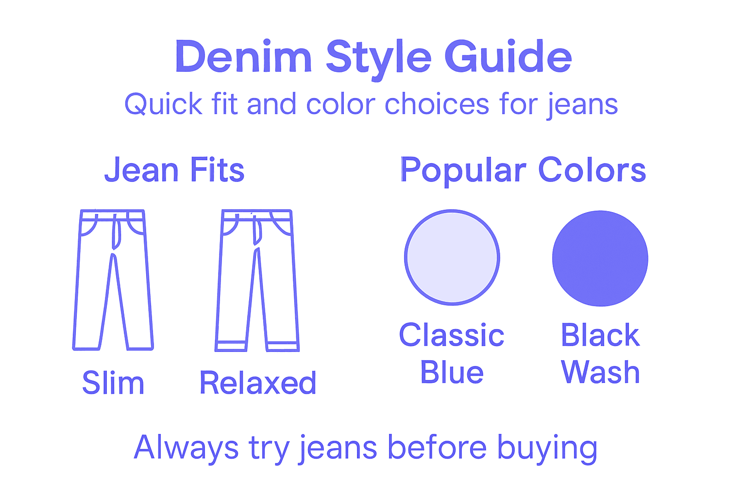 Infographic illustrating denim fit and color tips