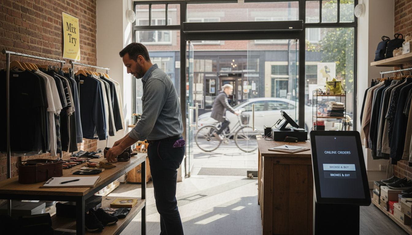 Hybrid retail store manager setting up display