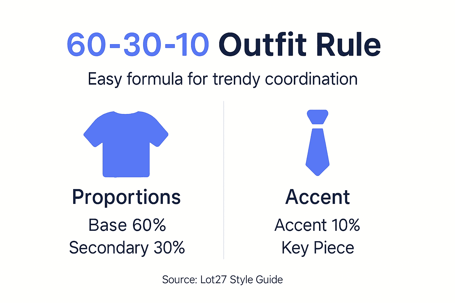 Minimalist infographic of the 60-30-10 outfit rule