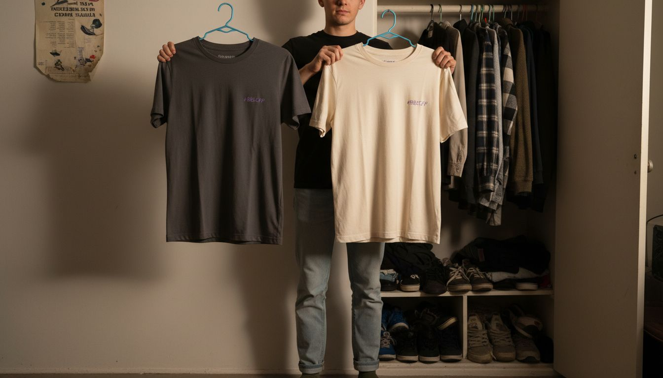 Man comparing slim and relaxed T-shirts