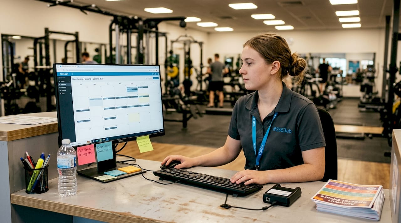 Staff setting up gym management software at desk