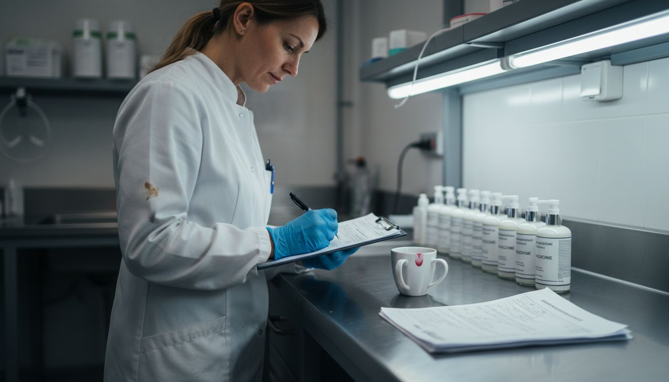 TÜV-Zertifizierung in der Kosmetik: Qualität und Rechtssicherheit 2 Ein Techniker überprüft die Einhaltung von Vorschriften im Kosmetiklabor.