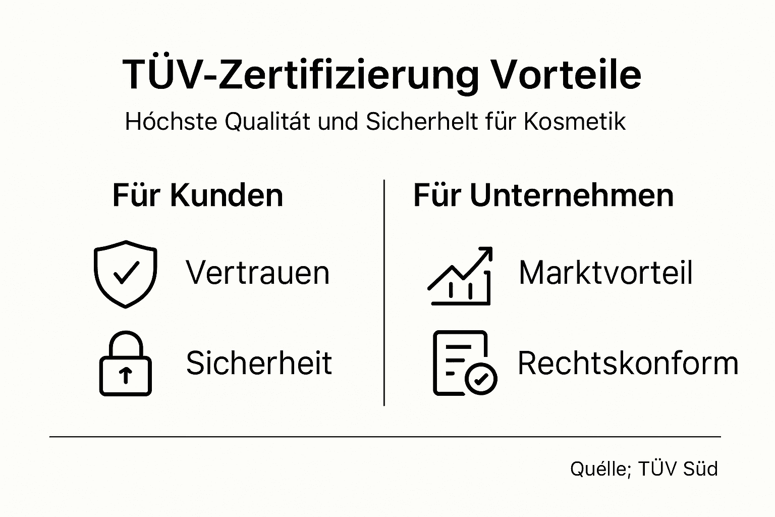 TÜV-Zertifizierung in der Kosmetik: Qualität und Rechtssicherheit 3 Grafik veranschaulicht die Vorteile einer TÜV-Zertifizierung in der Kosmetikbranche.