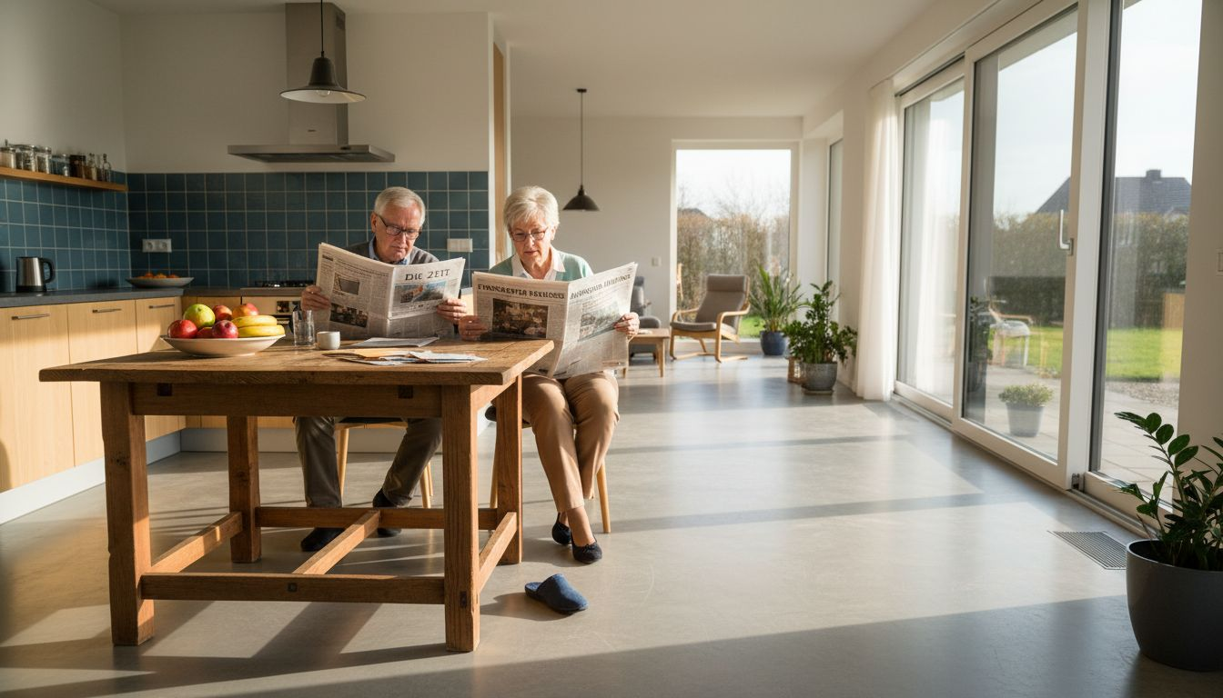 Ein älteres Ehepaar genießt den Komfort eines barrierefreien Bungalows.