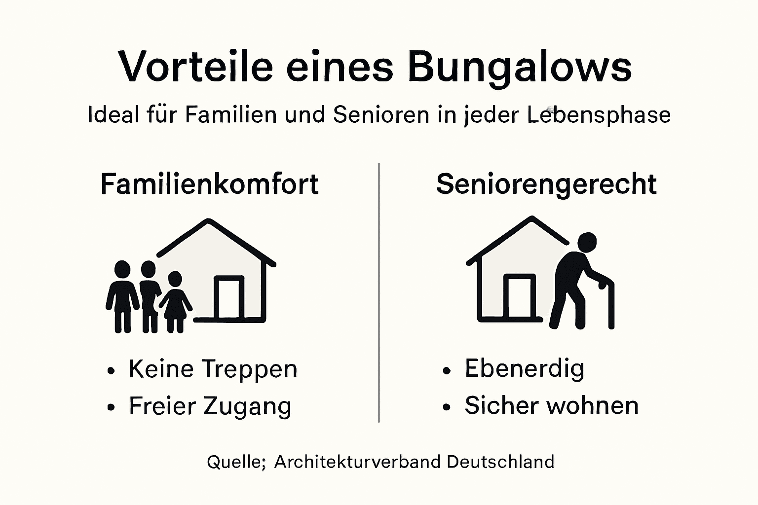 Die Infografik fasst die Vorteile des Bungalows anschaulich und auf einen Blick zusammen.
