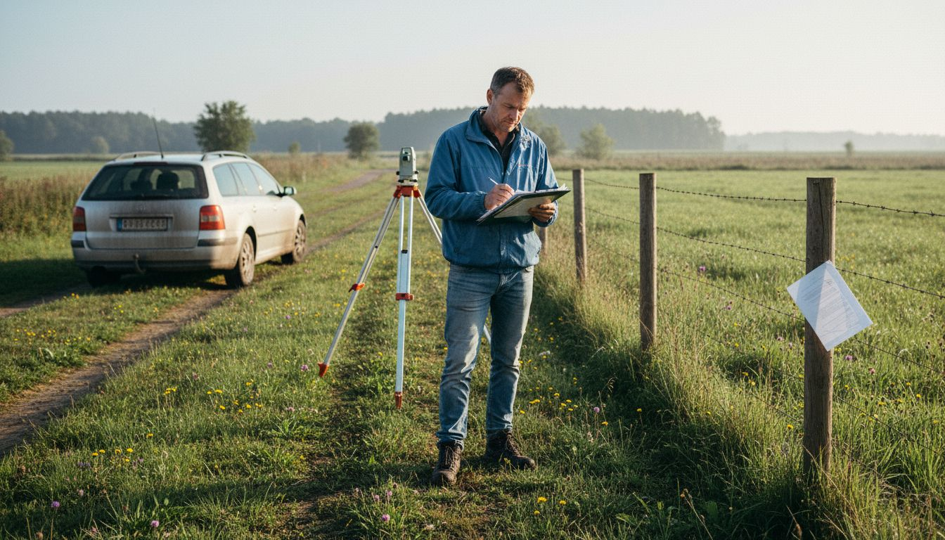 Ein Immobilienberater begutachtet ein Baugrundstück.