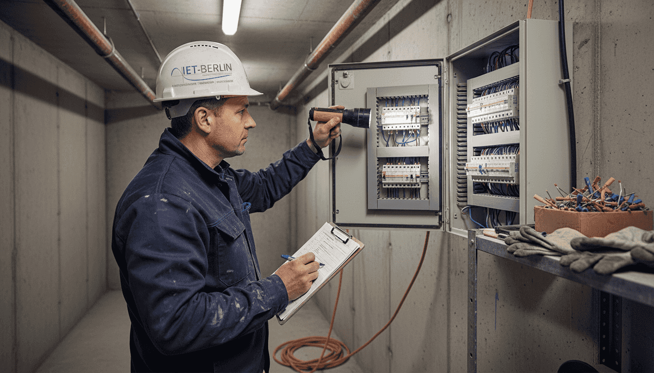 Ein Vorgesetzter überprüft den Elektroverteiler auf Sicherheitsmängel.