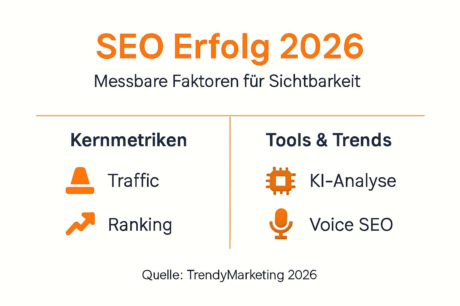 Die Infografik gibt einen Überblick über aktuelle SEO-Kennzahlen und Entwicklungen für das Jahr 2026.