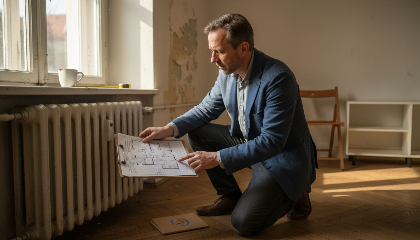 Ein Sachverständiger nimmt eine leerstehende Altbauwohnung in Berlin unter die Lupe.