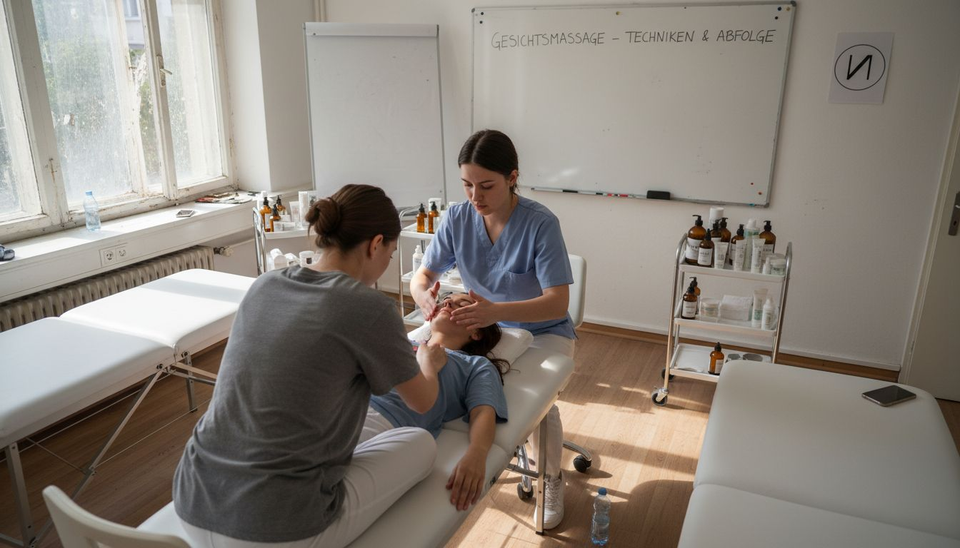 Angehende Kosmetikerinnen und Kosmetiker sammeln praktische Erfahrungen im Unterricht und üben verschiedene Techniken direkt im Klassenraum.